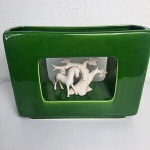 Vintage MCM Howard Pierce California USA Pottery Vase Bisque Horse Center #P-500